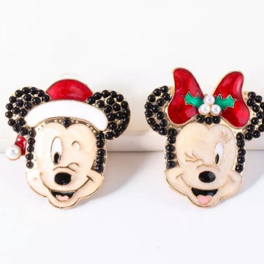 Disney minnie and mickey mouse holiday Christmas earrings